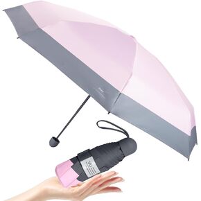KAYLEINSTER Travel Compact Umbrella,Small Umbrella for Rain & Sun,Parasol Umbrella UV Protection UV Blocker,8 Ribs Windproof Umbrella,Lightweight & Portable Umbrella for Women Men Kids(Pink)