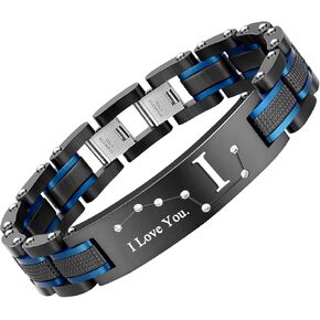 Zillaly men's stainless steel dual color bracelet, black and blue ion plated black, gift for men's husbands, fathers, and sons