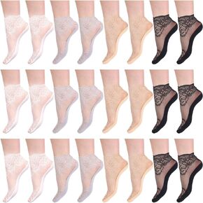 Geyoga 12 Pairs Women's Lace Ankle Socks Mesh Lace Fishnet Ankle Socks for Girls Accessories Dress
