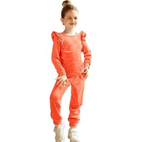 Arshiner الفتيات 2 قطعة ملابس القطيفة رياضية ملابس لطيف Sweatsuit كشكش البلوز البلوز Sweatpants مجموعة ملابس