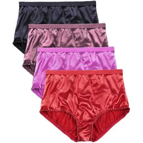 Barbra Lingerie Satin Panties S to Plus Size Womens Underwear Full Coverage Brief Multi-Pack