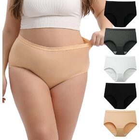 INNERSY Women's Plus Size XL-5XL Cotton Underwear High Waisted Stretchy Briefs 5-Pack