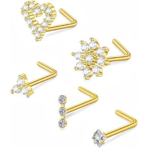 QWALIT Nose Studs Nose Rings Studs 20g 18g Nose Stud for Women Surgical Steel Nose Piercing Stud Small Threadless Nose Studs L Shaped Nose Ring Stud 18 gauge 20 gauge Silver Gold Black