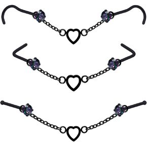 Nose Ring Chain Across Nose Black Stainless Steel Nostril Nose Piercing Chain with Cubic Zirconia Nose Screw Bone L-Shaped Ring for Women Body Piercing Nostril Jewelry with Bridge Chain in Saudi Arabia