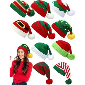 Ramede 20 Pcs Christmas Knitted Beanie Hat Bulk Winter Elf Santa Hat with Pompom Unisex Xmas Knit Crochet Hats for Adult Holiday in Saudi Arabia
