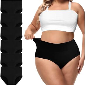 MiaBera 6/4/2 Pack Plus Size Underwear for Women High Waisted Cotton Tummy Control Breathable Ladies Panties Seamless Briefs