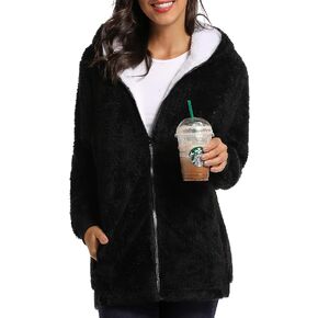 Caissip Fleece Coat for Women,Women's Oversized Zip Up Hooded Jacket Winter Plus Size Sherpa Coat in Saudi Arabia