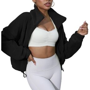 Acubozzntb Women's Crop Zip Up Jacket Long Sleeve Trendy Fleece Jacket Workout Sherpa Coat Fall Clothes