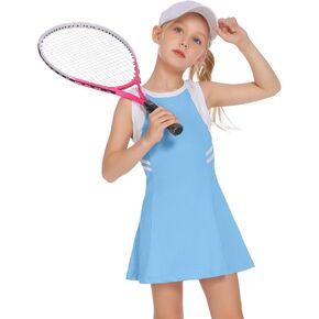 Zaclotre Girls Tennis Dress Cute Golf Outfit Sleeveless Workout Athletic Dresses with Shorts Pockets