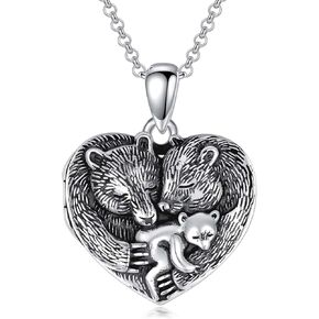 PELOVNY Bear Bird Flower Locket Necklace 925 Sterling Silver Oxidation That Holds Pictures Photo Memorial Necklace Locket Jewelry Gifts for Women