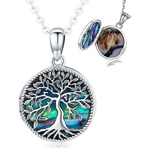 قلادة Aniu شجرة الحياة/الجبل للنساء والرجال من الفضة الإسترلينية على شكل صدفة أذن البحر وشجرة الجبال وقلادة تحمل صورًا وصور شجرة العائلة ومجوهرات الطبيعة التذكارية من حجر القمر in Kuwait
