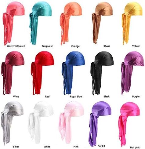 Fxhixiy الرجال النساء Durag أغطية الرأس طويلة الذيل حريري الساتان قبعة القراصنة قبعة باندانا ل 360 موجة (أسود) in Kuwait
