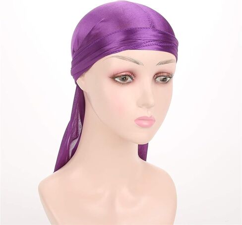 Fxhixiy الرجال النساء Durag أغطية الرأس طويلة الذيل حريري الساتان قبعة القراصنة قبعة باندانا ل 360 موجة (أسود) in Kuwait