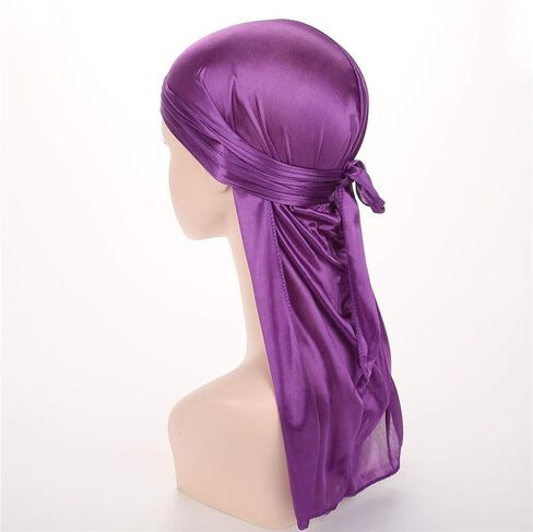 Fxhixiy الرجال النساء Durag أغطية الرأس طويلة الذيل حريري الساتان قبعة القراصنة قبعة باندانا ل 360 موجة (أسود) in Kuwait