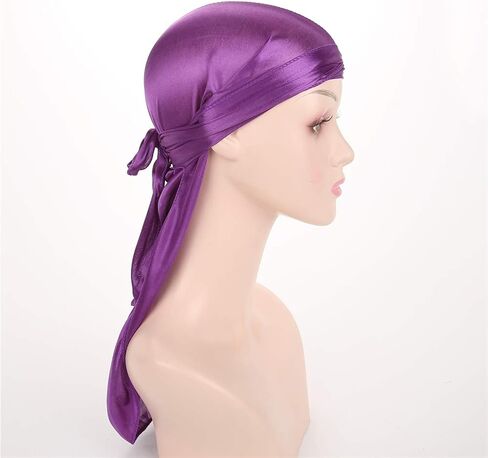 Fxhixiy الرجال النساء Durag أغطية الرأس طويلة الذيل حريري الساتان قبعة القراصنة قبعة باندانا ل 360 موجة (أسود) in Kuwait