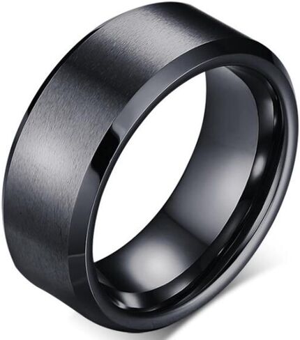 8mm Brushed Matte Black Titanium Stainless Steel Classical Simple Plain Ring Wedding Band in Kuwait