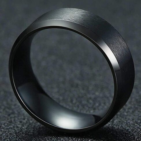 8mm Brushed Matte Black Titanium Stainless Steel Classical Simple Plain Ring Wedding Band in Kuwait