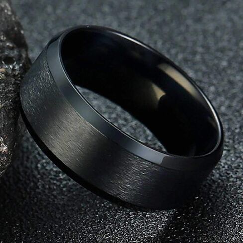 8mm Brushed Matte Black Titanium Stainless Steel Classical Simple Plain Ring Wedding Band in Kuwait