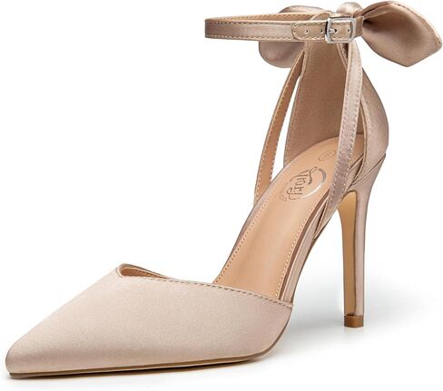 Trary Women's Heels للنساء كعب عالٍ مغلق من الأمام وكعب عالٍ مدبب وعقدة على شكل فيونكة وحزام الكاحل 3.74 بوصة حذاء نسائي بإبزيم قابل للتعديل مريح ومثير لحفلات الزفاف والحفلات الكاجوال والمكتب in Kuwait