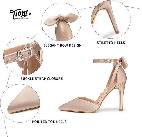 Trary Women's Heels للنساء كعب عالٍ مغلق من الأمام وكعب عالٍ مدبب وعقدة على شكل فيونكة وحزام الكاحل 3.74 بوصة حذاء نسائي بإبزيم قابل للتعديل مريح ومثير لحفلات الزفاف والحفلات الكاجوال والمكتب in Kuwait