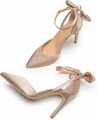 Trary Women's Heels للنساء كعب عالٍ مغلق من الأمام وكعب عالٍ مدبب وعقدة على شكل فيونكة وحزام الكاحل 3.74 بوصة حذاء نسائي بإبزيم قابل للتعديل مريح ومثير لحفلات الزفاف والحفلات الكاجوال والمكتب in Kuwait