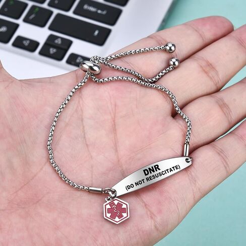 YOTHIWAD Medical Alert Bracelets for Women,Medical Id Bracelets with Free Laser Engraving,Stainless Steel Adjustable Wristband Bracelets Dual-Side Engraving in Kuwait