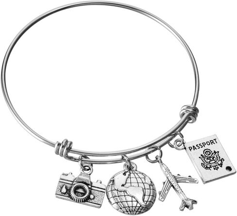 ملكة جمال الوردي السفر الإسورة سلك قابل للتعديل الإسورة كاميرا غلوب طائرة جواز سفر سحر سوار DIY اليدوية مجوهرات هدايا للنساء in Kuwait