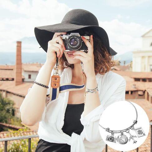 ملكة جمال الوردي السفر الإسورة سلك قابل للتعديل الإسورة كاميرا غلوب طائرة جواز سفر سحر سوار DIY اليدوية مجوهرات هدايا للنساء in Kuwait