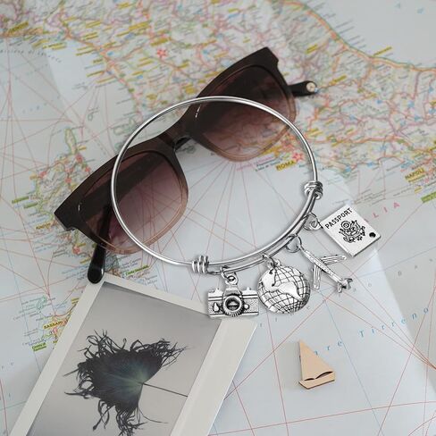 ملكة جمال الوردي السفر الإسورة سلك قابل للتعديل الإسورة كاميرا غلوب طائرة جواز سفر سحر سوار DIY اليدوية مجوهرات هدايا للنساء in Kuwait