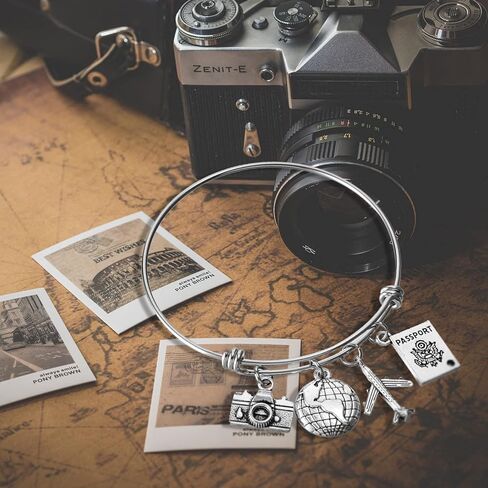 ملكة جمال الوردي السفر الإسورة سلك قابل للتعديل الإسورة كاميرا غلوب طائرة جواز سفر سحر سوار DIY اليدوية مجوهرات هدايا للنساء in Kuwait