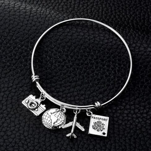 ملكة جمال الوردي السفر الإسورة سلك قابل للتعديل الإسورة كاميرا غلوب طائرة جواز سفر سحر سوار DIY اليدوية مجوهرات هدايا للنساء in Kuwait