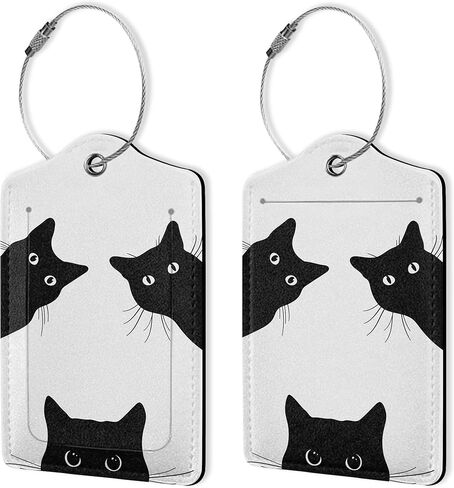 2 Pack Luggage Tags for Suitcase,Black cat Cute Luggage Tag,Leather Suitcase Tags Name ID Labels with Privacy Cover for Women Men Travel in Kuwait