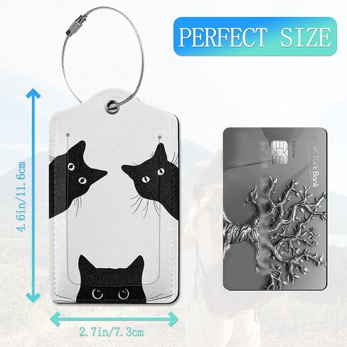 2 Pack Luggage Tags for Suitcase,Black cat Cute Luggage Tag,Leather Suitcase Tags Name ID Labels with Privacy Cover for Women Men Travel in Kuwait