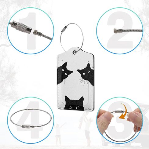 2 Pack Luggage Tags for Suitcase,Black cat Cute Luggage Tag,Leather Suitcase Tags Name ID Labels with Privacy Cover for Women Men Travel in Kuwait