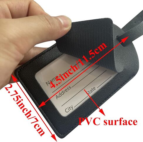 4 قطع جلد الأمتعة العلامات السفر حقيبة التسميات مع اسم بطاقة الهوية مثالية لبقعة بسرعة الأمتعة حقيبة يد حقيبة مدرسية حقيبة الصك علامة التسمية حماية الخصوصية الأسود in Kuwait