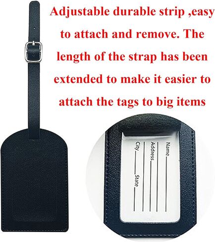 4 قطع جلد الأمتعة العلامات السفر حقيبة التسميات مع اسم بطاقة الهوية مثالية لبقعة بسرعة الأمتعة حقيبة يد حقيبة مدرسية حقيبة الصك علامة التسمية حماية الخصوصية الأسود in Kuwait