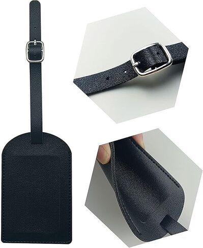 4 قطع جلد الأمتعة العلامات السفر حقيبة التسميات مع اسم بطاقة الهوية مثالية لبقعة بسرعة الأمتعة حقيبة يد حقيبة مدرسية حقيبة الصك علامة التسمية حماية الخصوصية الأسود in Kuwait