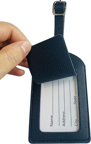 4 قطع جلد الأمتعة العلامات السفر حقيبة التسميات مع اسم بطاقة الهوية مثالية لبقعة بسرعة الأمتعة حقيبة يد حقيبة مدرسية حقيبة الصك علامة التسمية حماية الخصوصية الأسود in Kuwait