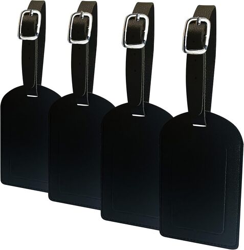 4 قطع جلد الأمتعة العلامات السفر حقيبة التسميات مع اسم بطاقة الهوية مثالية لبقعة بسرعة الأمتعة حقيبة يد حقيبة مدرسية حقيبة الصك علامة التسمية حماية الخصوصية الأسود in Kuwait