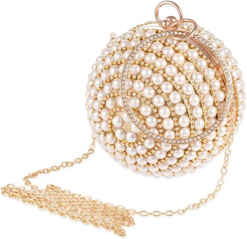 حقيبة يد نسائية مستديرة بمقبض من حجر الراين بالكامل مزين بشرابات من حجر الراين ومقبض حلقة محفظة للمساء in Kuwait