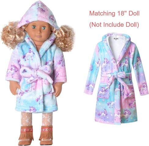 Jxstar Matching Girls&Doll Bathrobes Kids Robes Plush Fleece Pajamas Sleepwear in Kuwait