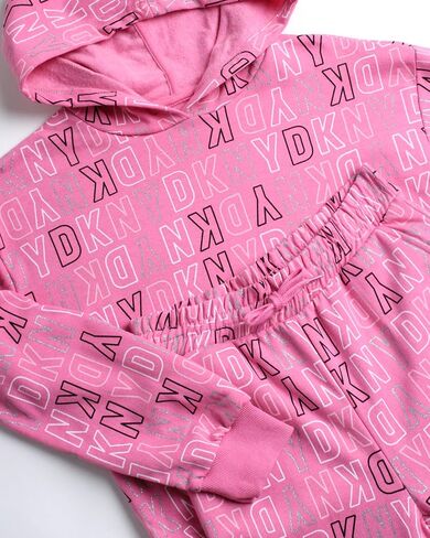 طقم بدلة رياضية للفتيات من DKNY - قطعتان من سويت شيرت صوف بقلنسوة وبنطلون رياضي (12M-16) in Kuwait