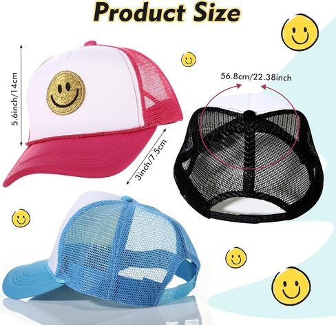 Preppy Hat Smile Hat Stylish Smile Face Sequins Printing Trucker Hat Adjustable Neon High Crown Foam Mesh Back Trucker Hat in Saudi Arabia