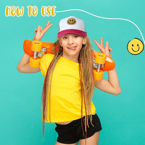Preppy Hat Smile Hat Stylish Smile Face Sequins Printing Trucker Hat Adjustable Neon High Crown Foam Mesh Back Trucker Hat in Saudi Arabia
