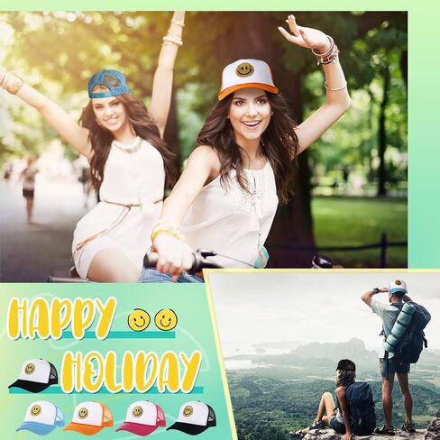 Preppy Hat Smile Hat Stylish Smile Face Sequins Printing Trucker Hat Adjustable Neon High Crown Foam Mesh Back Trucker Hat in Saudi Arabia