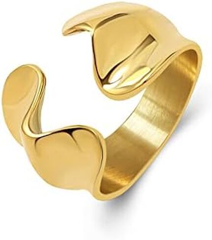 BLESSAIA Geometric open Rings - 18k Gold plated Adjustable Ring Vintage Irregular Gold Silver Geometric ring for Women and girls (GOLD-1) in Kuwait