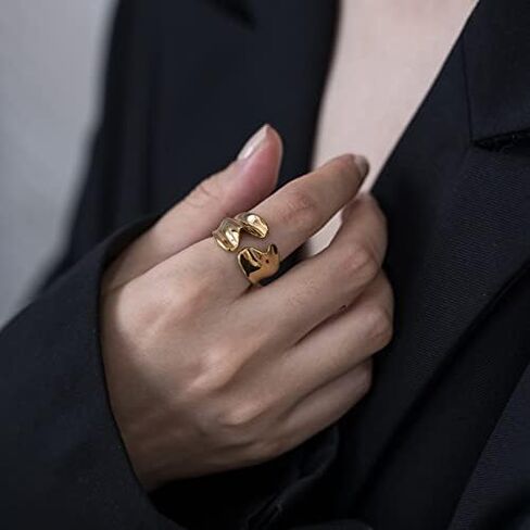 BLESSAIA Geometric open Rings - 18k Gold plated Adjustable Ring Vintage Irregular Gold Silver Geometric ring for Women and girls (GOLD-1) in Kuwait