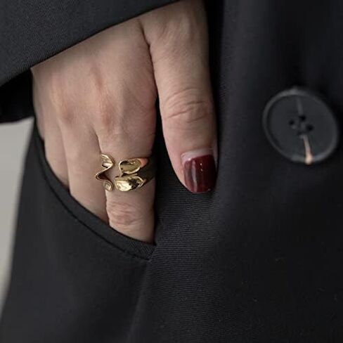 BLESSAIA Geometric open Rings - 18k Gold plated Adjustable Ring Vintage Irregular Gold Silver Geometric ring for Women and girls (GOLD-1) in Kuwait