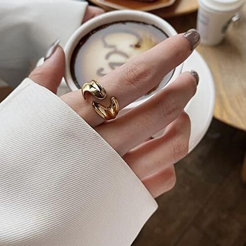 BLESSAIA Geometric open Rings - 18k Gold plated Adjustable Ring Vintage Irregular Gold Silver Geometric ring for Women and girls (GOLD-1) in Kuwait
