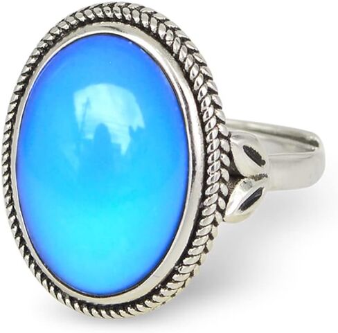 FUN JEWELS خاتم مزاج متغير اللون حجر بيضاوي عتيق الطراز مطلي بالفضة مقاس قابل للتعديل هدية للنساء والفتيات in Kuwait